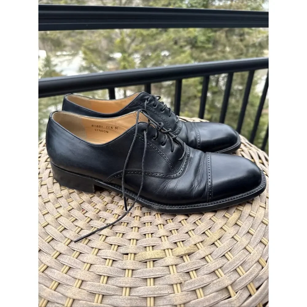 Bruno Magli Mens Black Lyndon shoes Leather  brogue cap toe  made in Italy 10.5M